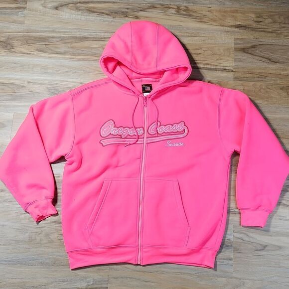 ☔️🩵Hot Pink Oregon Coast Seaside Zippered Hoodie Sweatshirt Jacket Large - Picture 1 of 10